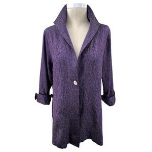 Designer Allie Coosh Purple Textured Silk Lagenlook Tunic Topper Jacket